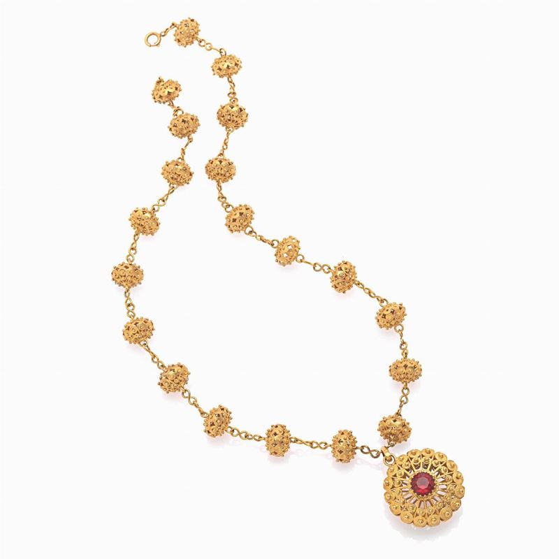 Collana in Oro Giallo e Granato
