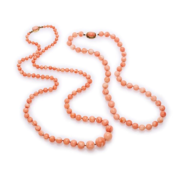 Two necklaces with pink coral  
