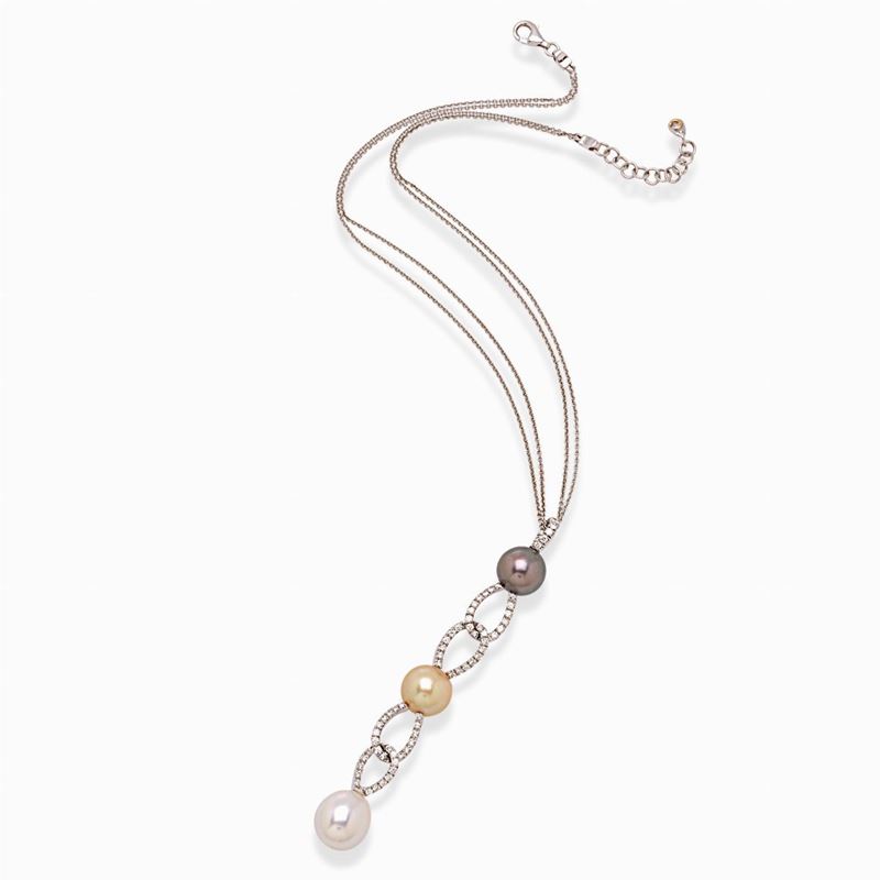 Collana Crivelli in Oro Bianco con Perle e Diamanti