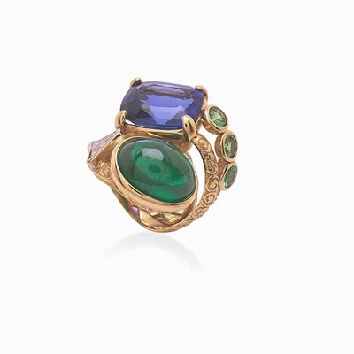 Anello Tanzanite e Smeraldo