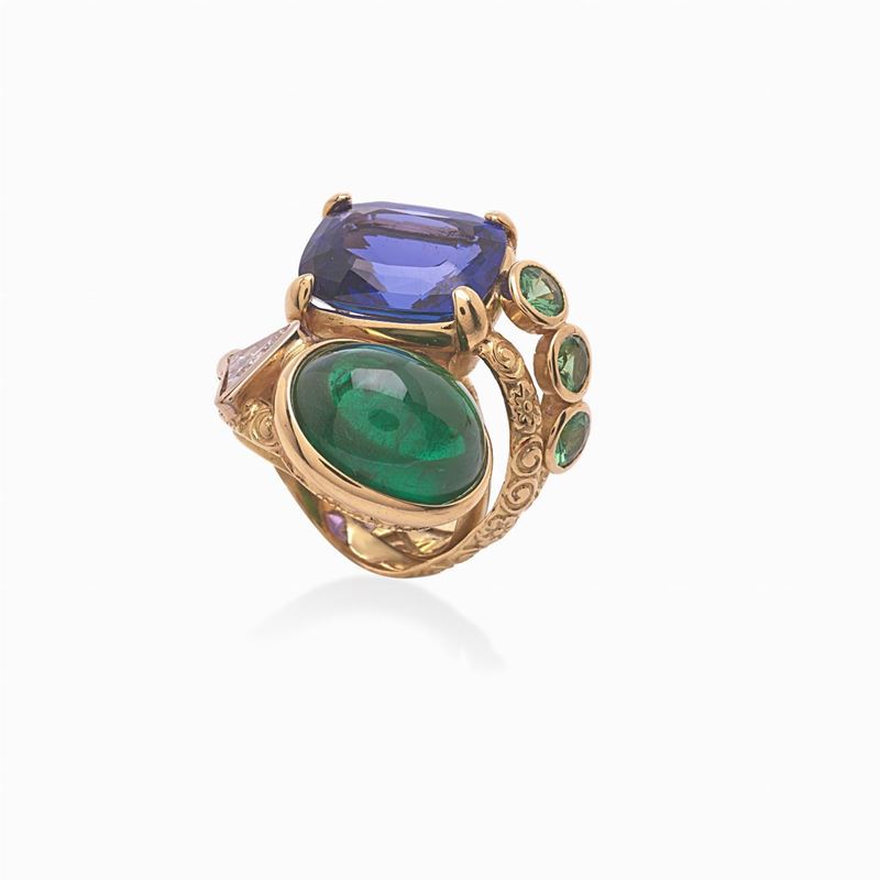 Anello Tanzanite e Smeraldo