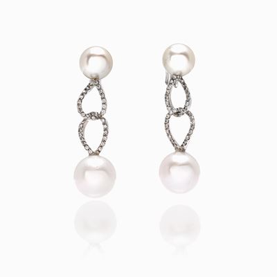 Orecchini Oro Bianco, Perle e Diamanti