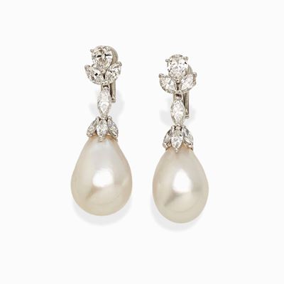 Orecchini Platino con Diamanti e Perle
