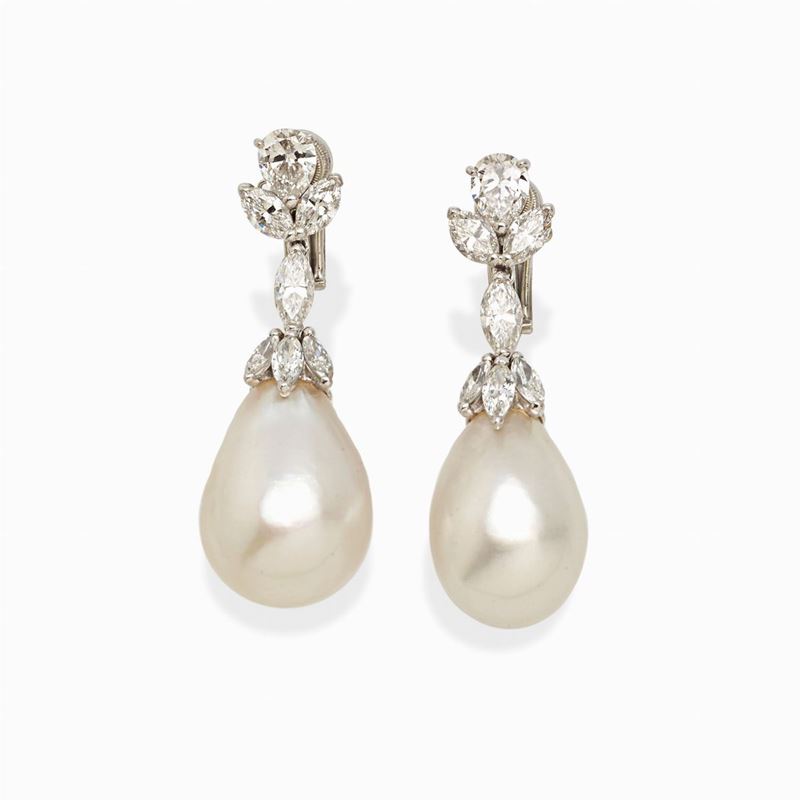 Orecchini Platino con Diamanti e Perle