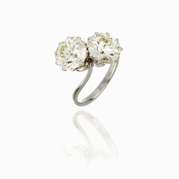 Anello contrariè in platino con due diamanti  - Asta GIOIELLI, OROLOGI E LUXURY GOODS - Faraone Casa d'Aste
