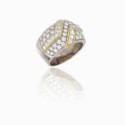 Anello Oro Bianco e Giallo con Diamanti