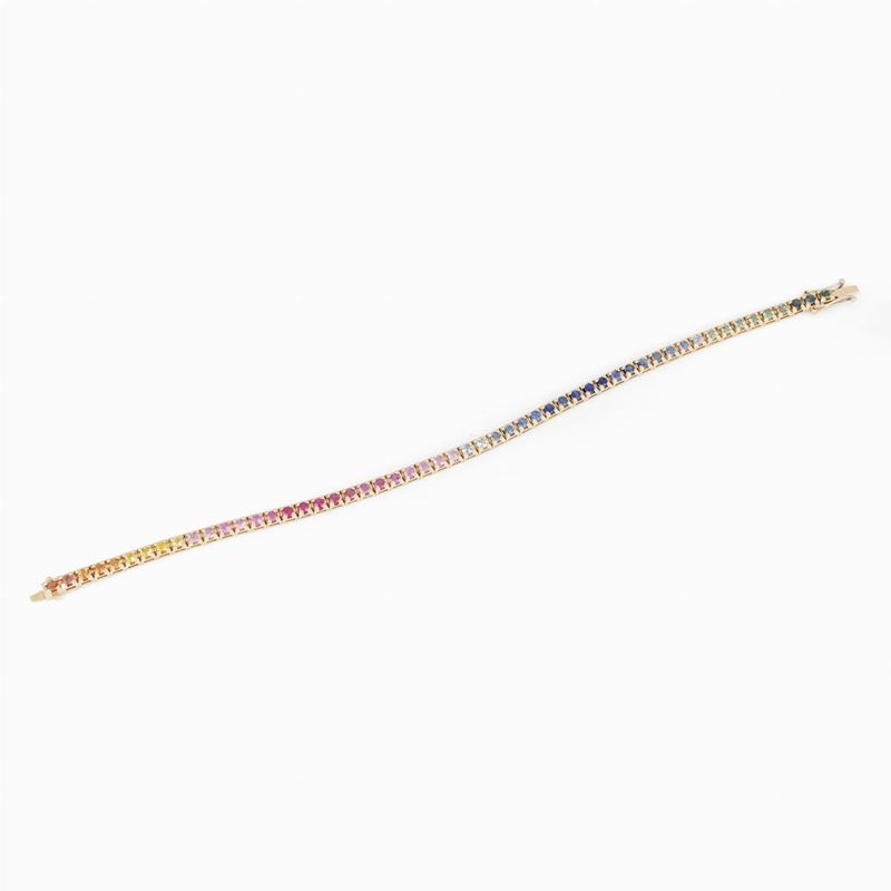 Bracciale Tennis Oro Rosa e Zaffiri Multicolor
