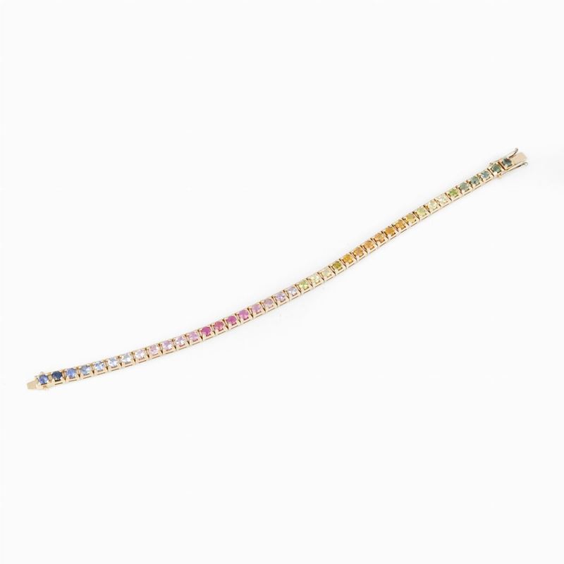 Bracciale Tennis Oro Rosa e Zaffiri Multicolor