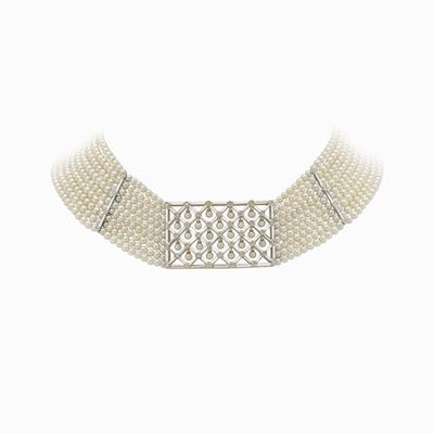 Collier Oro Bianco, Perle e Diamanti