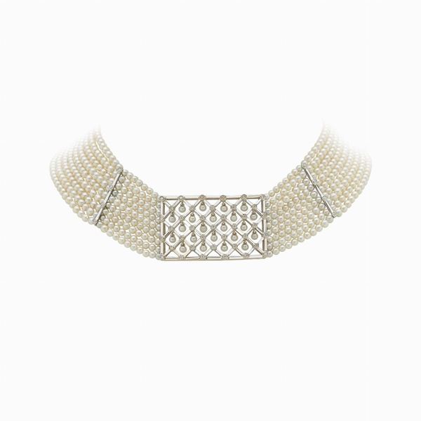 White gold chocker with pearls and diamonds  - Auction GIOIELLI, OROLOGI E VINTAGE LUXURY GOODS - Faraone Casa d'Aste