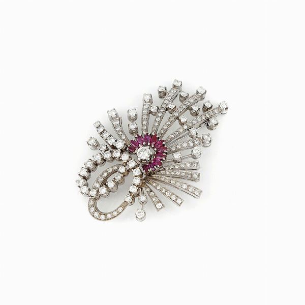 Spilla diamanti e rubini  - Asta GIOIELLI, OROLOGI E LUXURY GOODS - Faraone Casa d'Aste