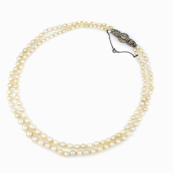 Collana due fili di perle naturali