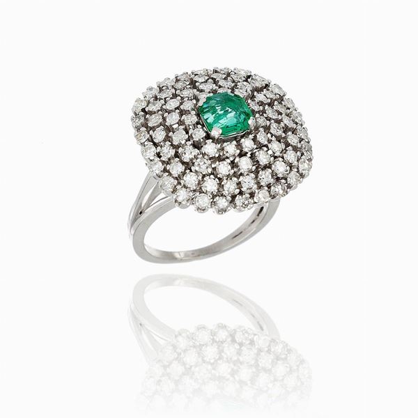 Anello in platino con smeraldo e diamanti  - Auction GIOIELLI E OROLOGI - Faraone Casa d'Aste
