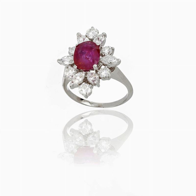Anello Oro Bianco Rubino e Diamanti
