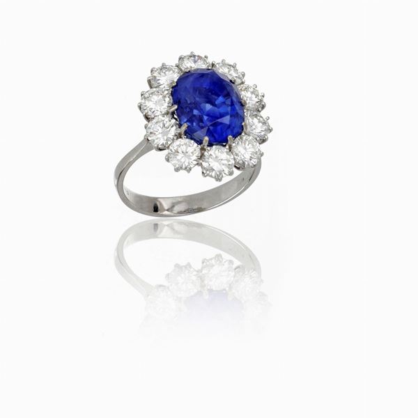 18 carat white gold ring mounting oval sapphire and diamonds