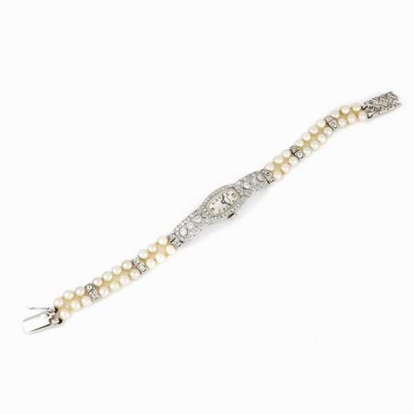 Orologio in platino con perle e diamanti  - Auction GIOIELLI E OROLOGI - Faraone Casa d'Aste