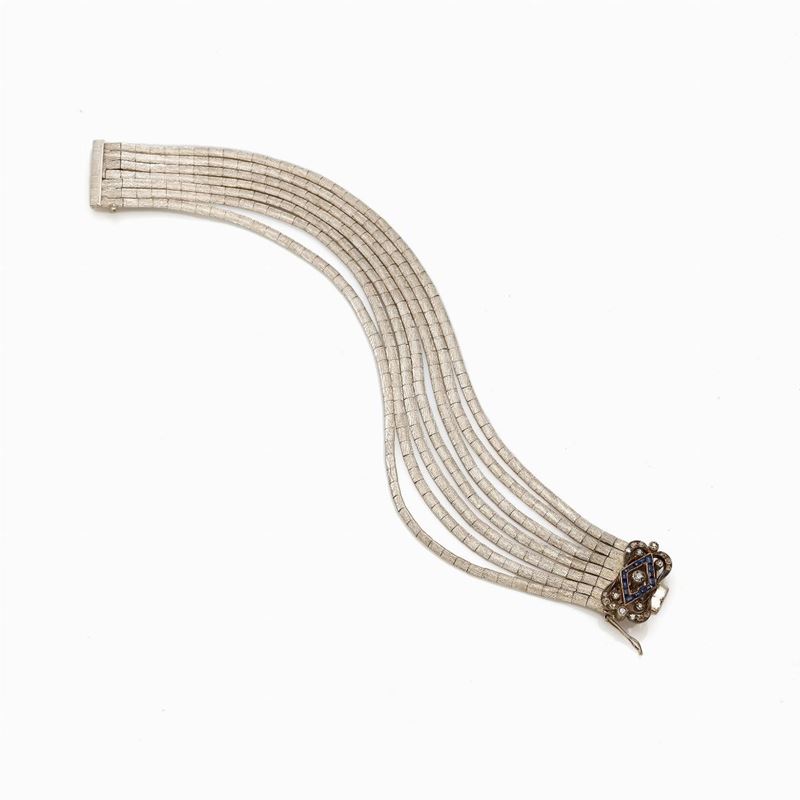 Bracciale in Oro Bianco con Diamanti e Zaffiri