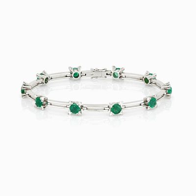 Bracciale in Oro Bianco con Diamanti e Smeraldi