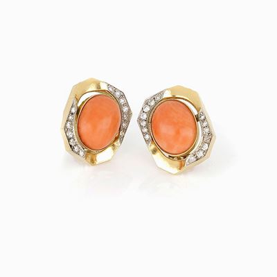 Orecchini in Oro Giallo Corallo e Diamanti