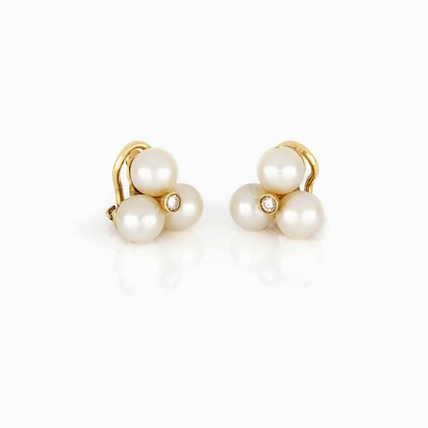 Orecchini perle coltivate a fiore con diamanti  - Auction GIOIELLI E OROLOGI - Faraone Casa d'Aste