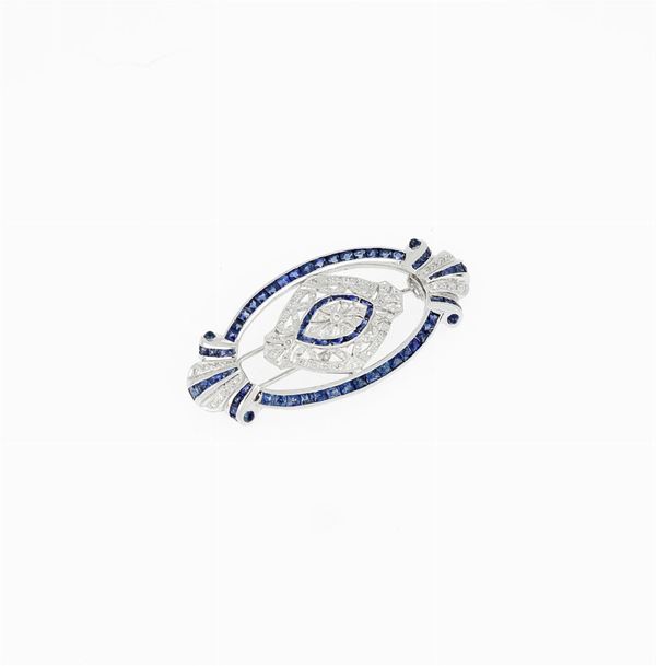 Diamond sapphire brooch