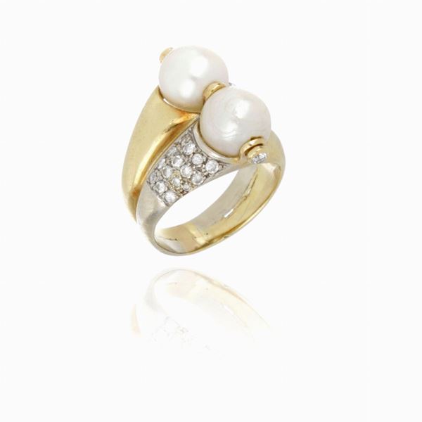 Anello oro giallo e perle