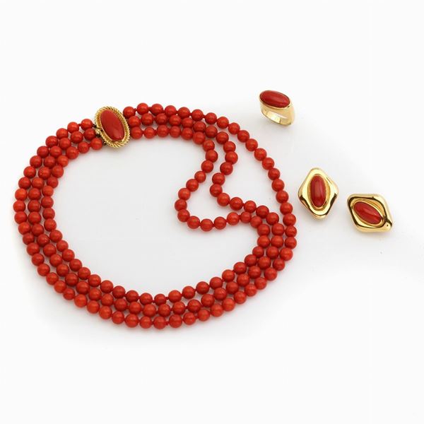 Demì-parure corallo rosso e oro  - Auction GIOIELLI E OROLOGI - Faraone Casa d'Aste
