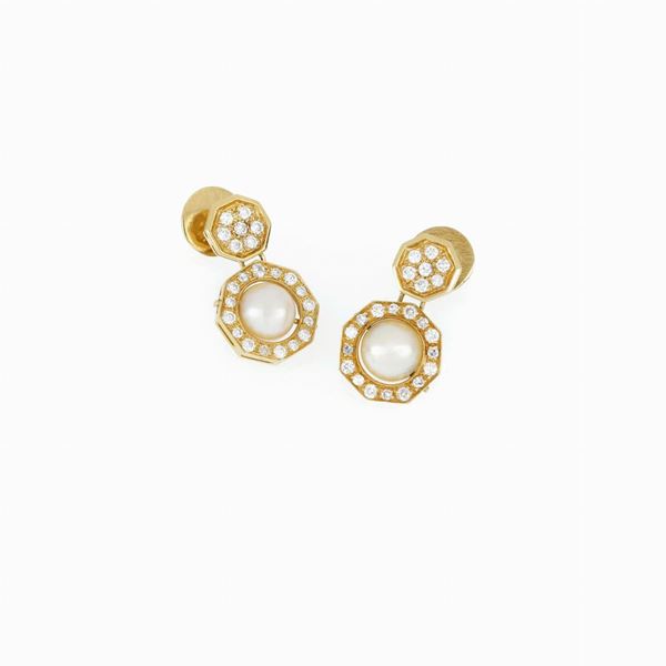 Orecchini oro, diamanti e perle
