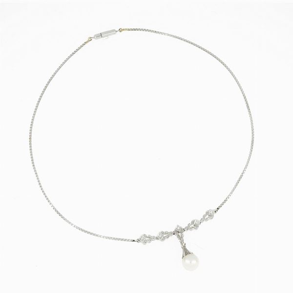 Collana oro, diamanti e perle