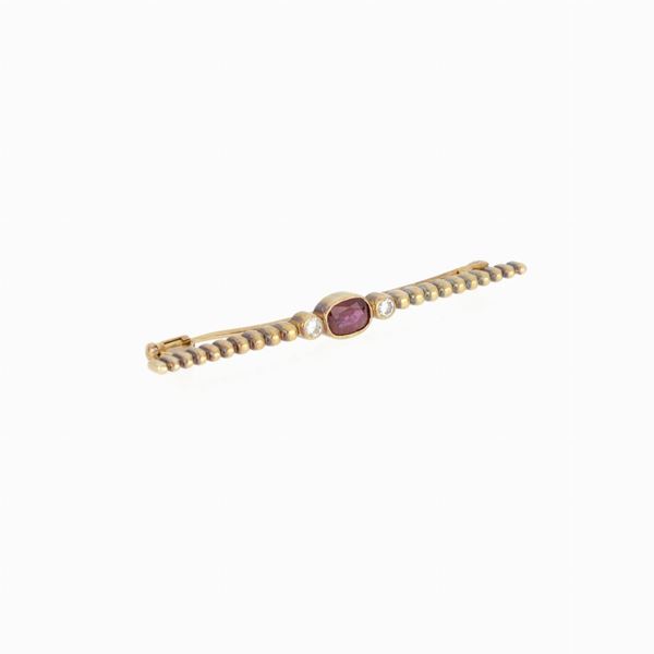 Spilla oro, diamanti e rubini  - Auction GIOIELLI E OROLOGI - Faraone Casa d'Aste