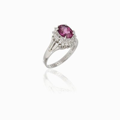 Anello in Platino con Rodolite e Diamanti - Cert. Gw Lab