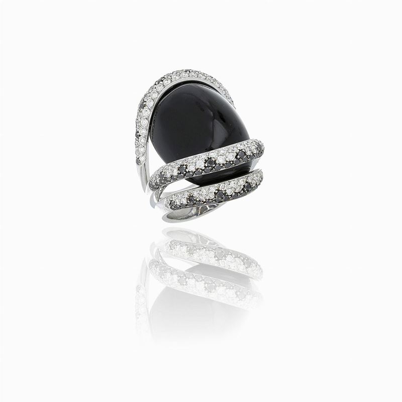 Anello Crivelli Oro Bianco Diamanti e Onice