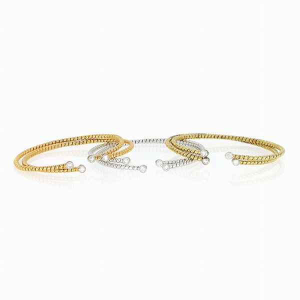 Lotto bangle oro bianco e giallo con diamanti
