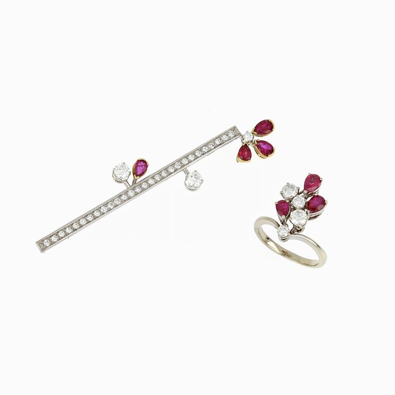 Anello e Spilla Rubini Diamanti