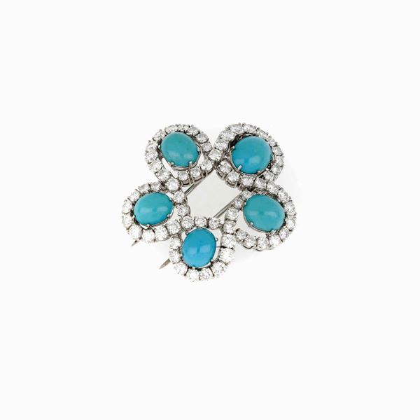 Diamond turquoise clip  - Auction GIOIELLI, OROLOGI E VINTAGE LUXURY GOODS - Faraone Casa d'Aste
