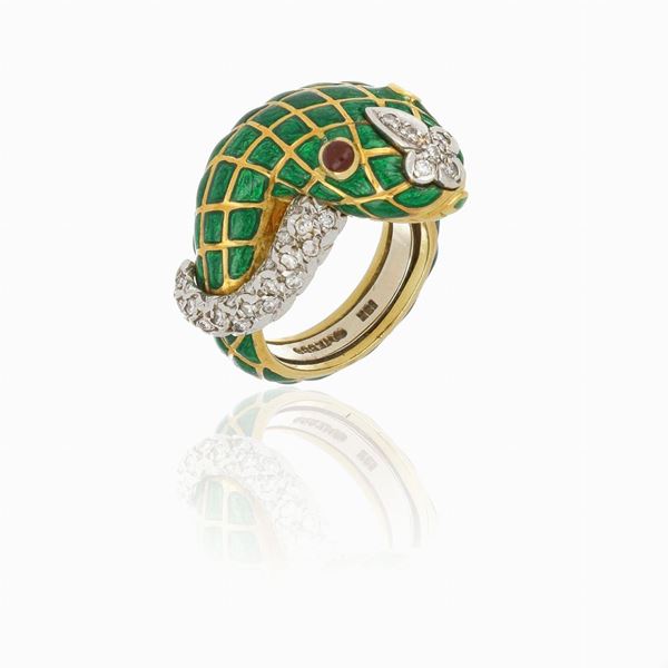 Webb enamel and diamond ring