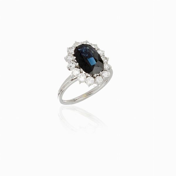 Anello oro  diamanti e zaffiro 