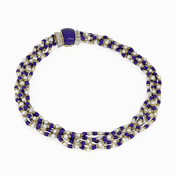 Gold enamel pearl necklace  - Auction GIOIELLI, OROLOGI E VINTAGE LUXURY GOODS - Faraone Casa d'Aste
