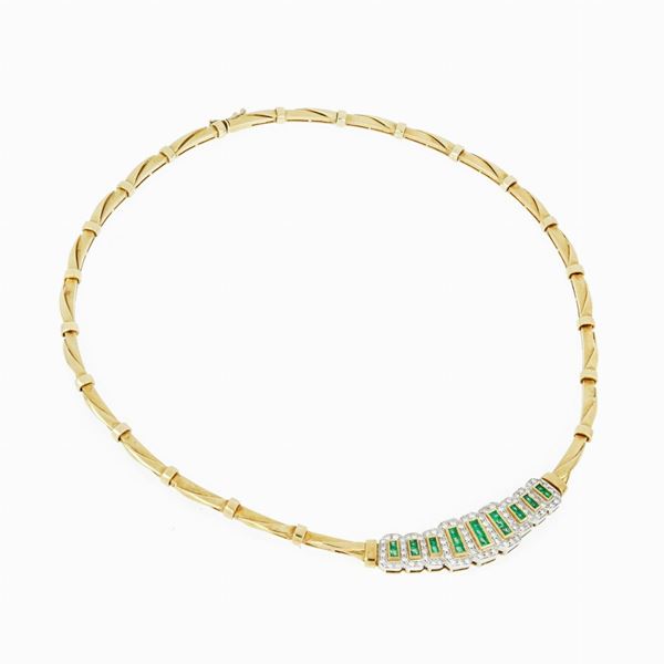 Gold diamond and emerald necklace