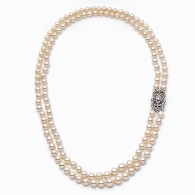 Doppio Filo Perle Oro Bianco e Diamanti