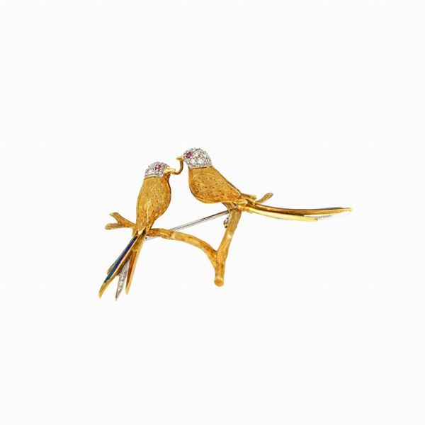 Two birds brooch