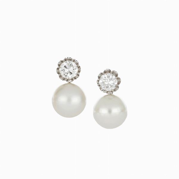 Diamond pearl earrings