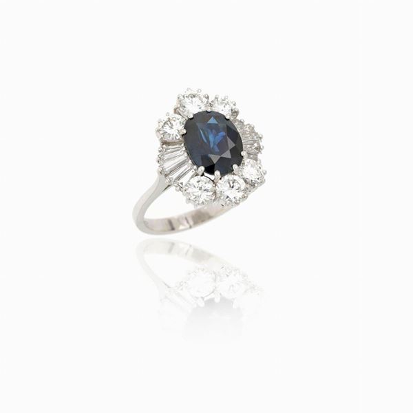 Anello zaffiro diamanti  - Asta GIOIELLI, OROLOGI E LUXURY GOODS - Faraone Casa d'Aste