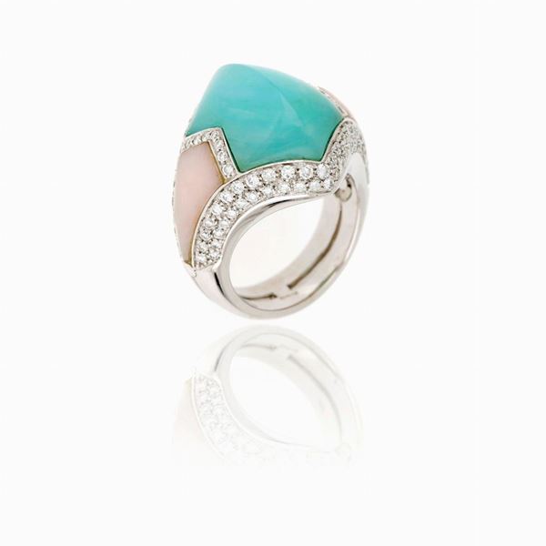 Anello con quarzo diamanti  - Asta GIOIELLI E OROLOGI - Faraone Casa d'Aste