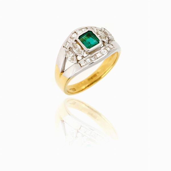 Emerald gold and diamond ring  - Auction GIOIELLI E OROLOGI - Faraone Casa d'Aste