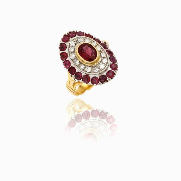 Anello oro rubini e diamanti  - Asta GIOIELLI E OROLOGI - Faraone Casa d'Aste