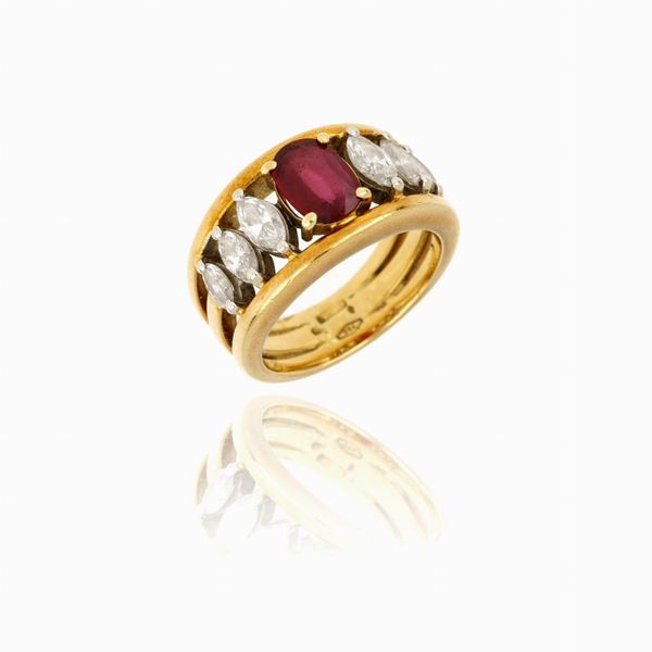 Gold ruby and diamond ring
