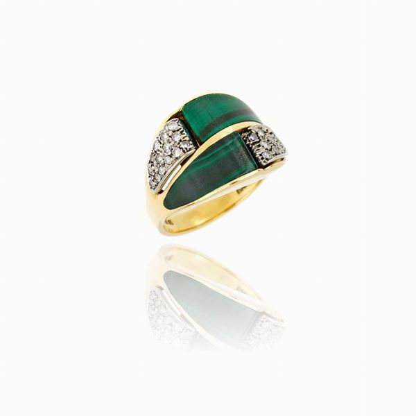 Malachite gold and diamond ring