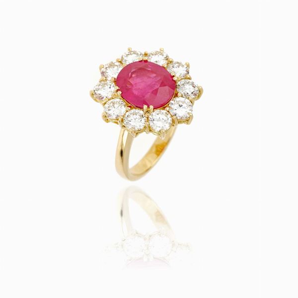 Anello rubino diamanti  - Asta GIOIELLI, OROLOGI E LUXURY GOODS - Faraone Casa d'Aste