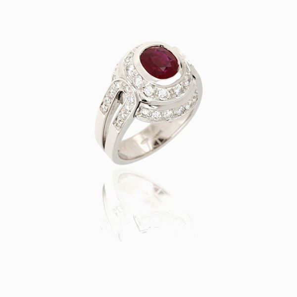 Gold ruby and diamond ring